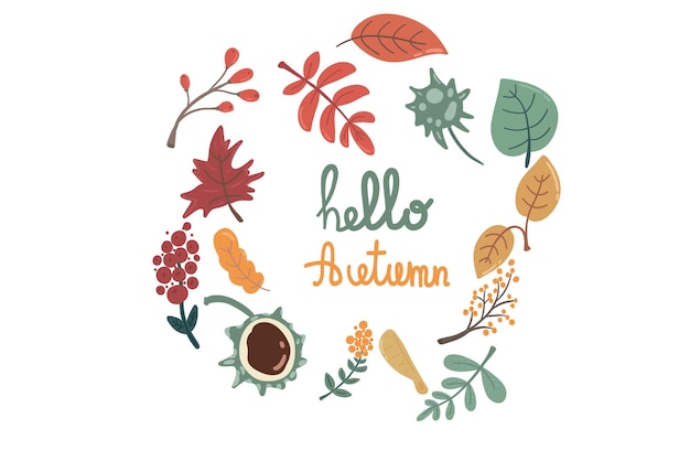 Autumn set of icons with leaves