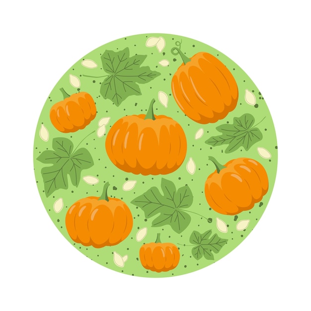 Autumn set with pumpkin leaves and seeds flat vector