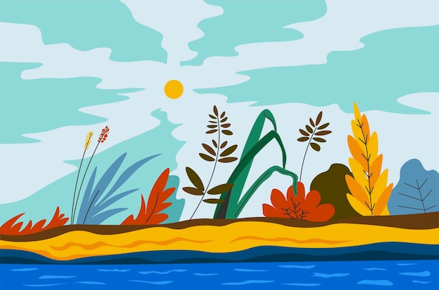 Vector autumn or spring landscape with foliage bloom