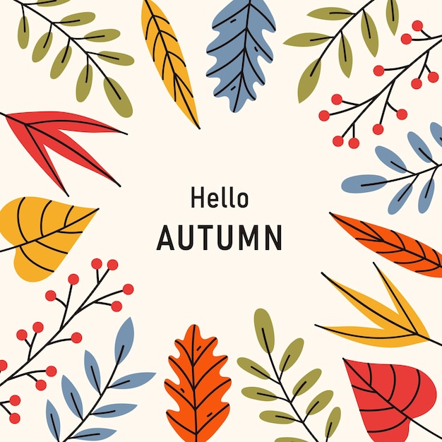 Autumn square background frame with colorful leaves Trendy modern design Vector template