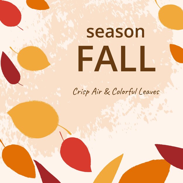 Vector autumn square card with red yellow orange falling leaves and grunge textured backdrop