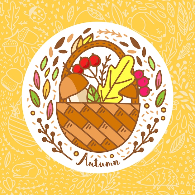 Vector autumn sticker with basket