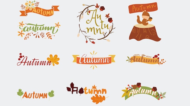 Autumn stickers collection set cartoon style flat design premium vector