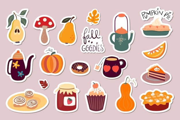 Autumn stickers magnets collection with cute seasonal elements