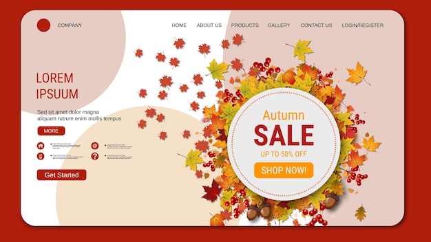 Autumn style landing page vector design template