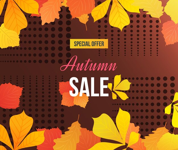autumn super sale background with colorful seasonal leaves