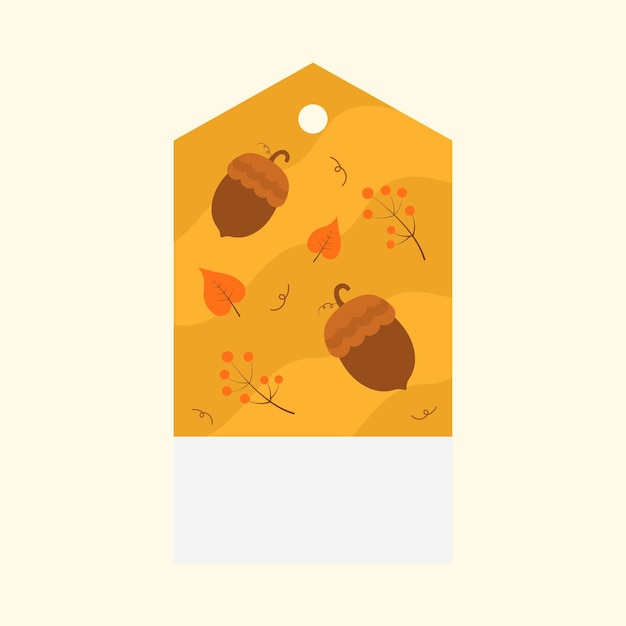 Осенний тег или дизайн этикетки с желудями и ягодами на фоне космического латте