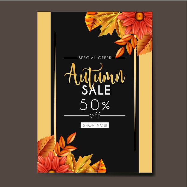 Autumn template design with leaves and flowers