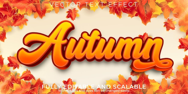 Vector autumn text effect, editable season and leaf text style