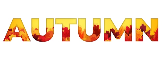 Vector autumn text  with falling leaves.