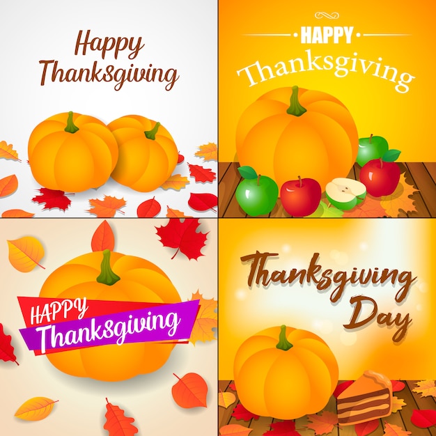 Autumn thanksgiving day banner set