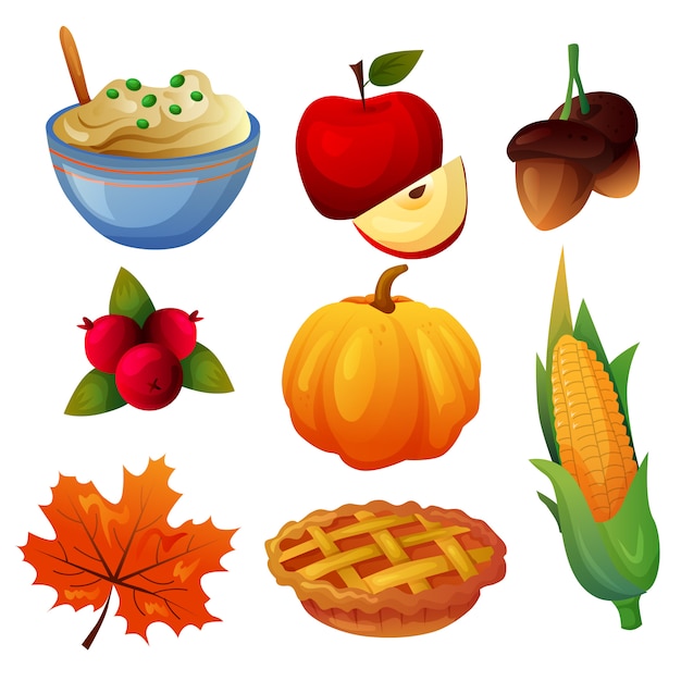 Vector autumn thanksgiving item icon set