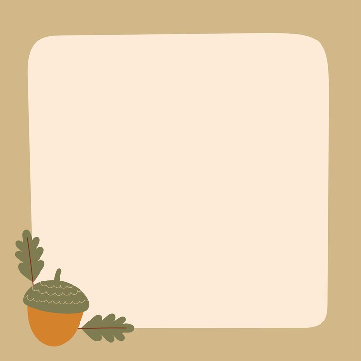 Vector autumn themed frame with acorn and oak leaves on beige background for seasonal greetings and