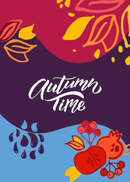 Autumn time lettering typography vector illustration autumn icon badge poster banner with signat