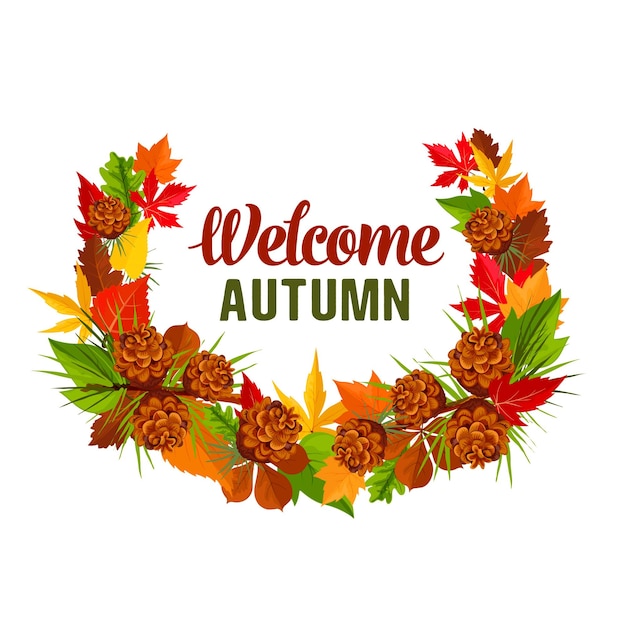 Autumn time vector hello fall greeting poster