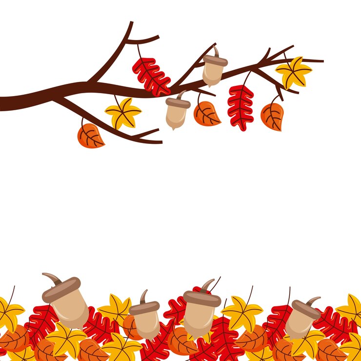 Vector autumn tree branch leaves season floral border frame orange yellow