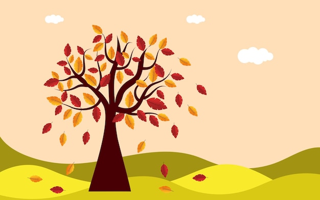 Autumn tree with falling leaves Vector illustration