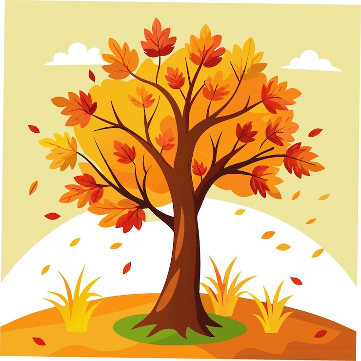 Vector autumn tree with falling leaves