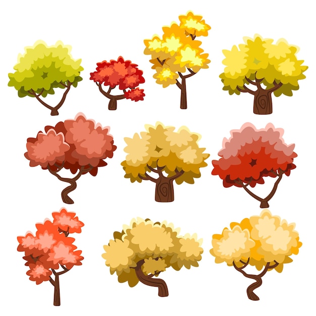 Vector autumn trees cartoon vector illustration