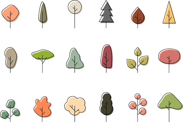 Vector autumn trees icons set