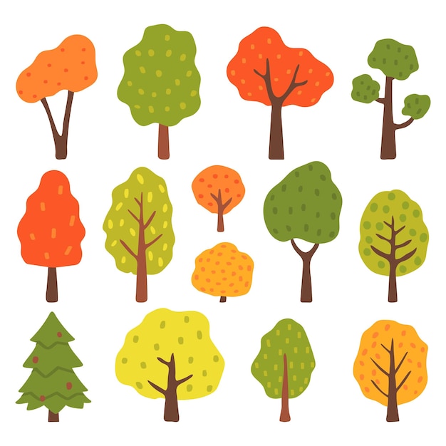 Vector autumn trees set isolated on white background. vector illustration in flat style .