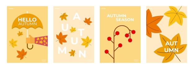 Autunno alla moda e minimalista poster banner copertina e set di sfondo ciao collezione di illustrazioni vettoriali autunnali sfondo per la vendita