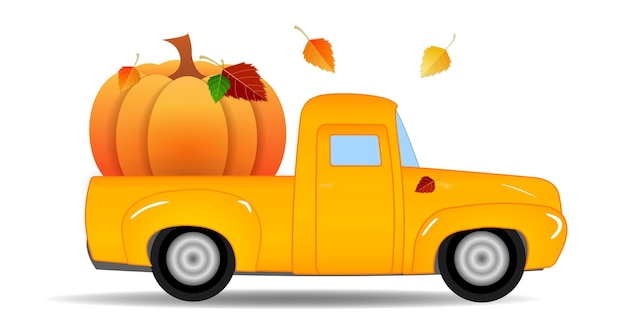 Autumn truck met pompoen svg vector illustratie geïsoleerd op witte achtergrondHappy autumn truck shirt design Pumpkin truck voor herfst shirt design Fall sublimatie Hallo herfst truck met Pompoen Svg