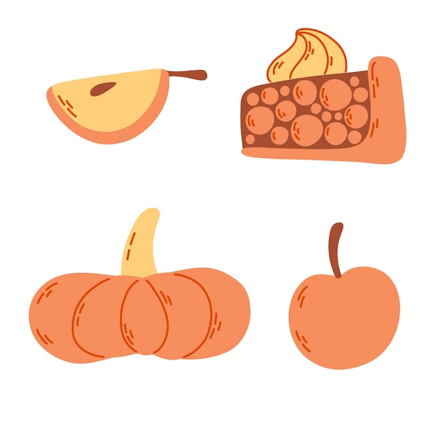 Осенний векторный клипарт яблочный крош с кремовыми яблоками и тыквой