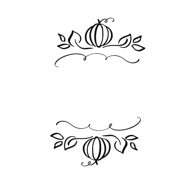 Осенние векторные иллюстрации листья и рамка из тыквы с космическим текстом. Эскиз каракули черная кисть