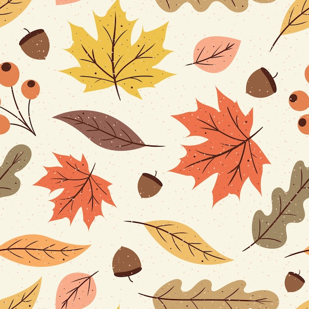 Autumn Vibes seamless pattern, Fall leaves pattern