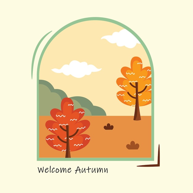 Vista autunnale o vettore di illustrazione delle vibrazioni autunnali in stile cartone animato