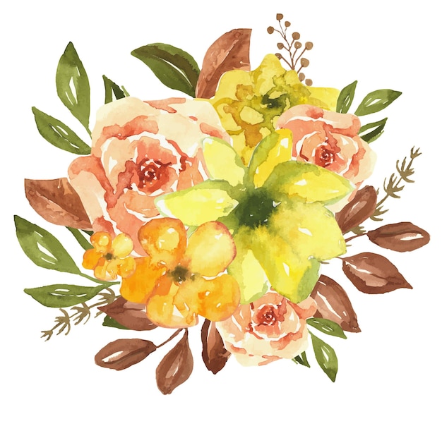 Autumn watercolor bouquet with yellow flowers