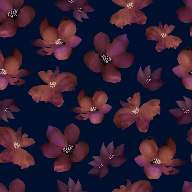 Autumn watercolor flowers seamless pattern seasonal bouquet