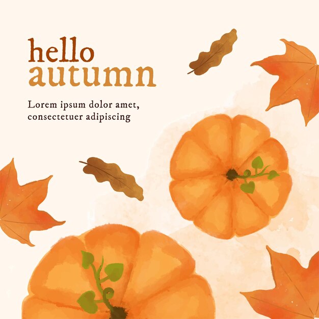 autumn watercolor pumpkin and leaves background