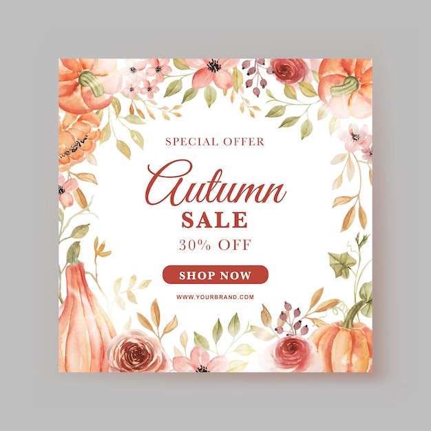 Vector autumn watercolor style promotion template