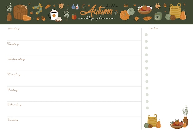 Vector autumn weekly planner.