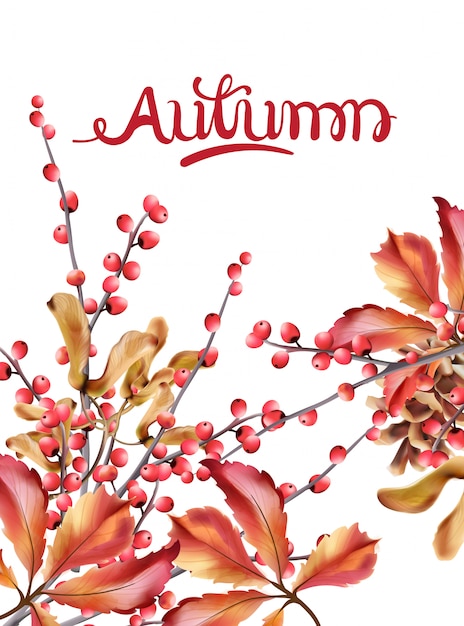 Autumn wild berries card watercolor