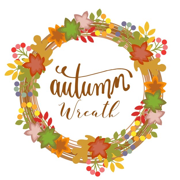 Autumn wreath foliage with leaves flat style