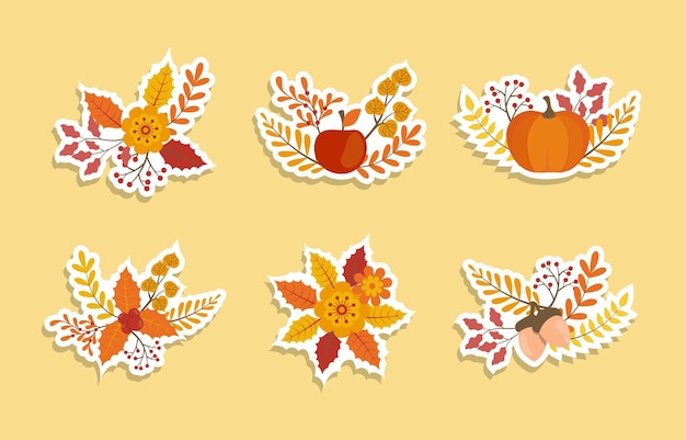 Vector autumn wreath sticker collection