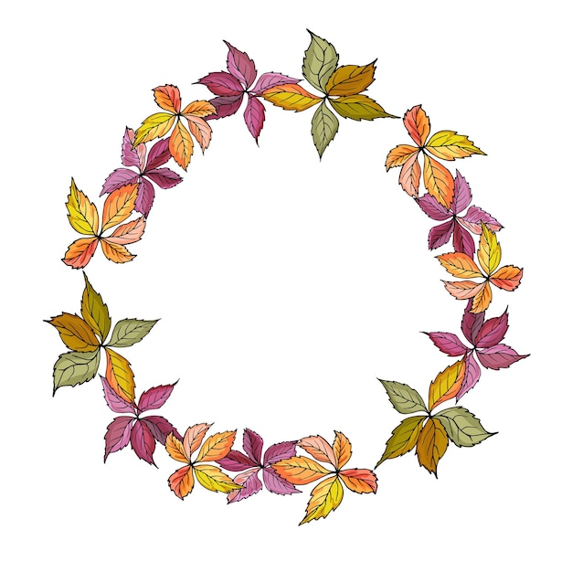 Autumn wreath with colorful fall leaves.