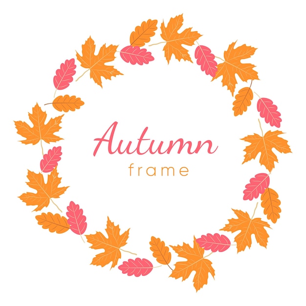 Autumn yellow and pink leaves wreath