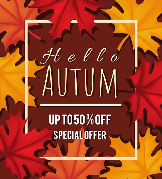 Vector autumn6leaf fall square frame autumn season background design