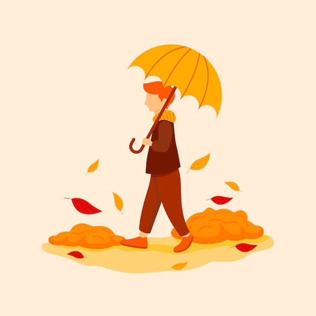 Autumnal flat illustration with male character