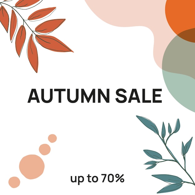 Autumnal seasonal sale banner in minimalist style decorated with graphic leaves and twigs