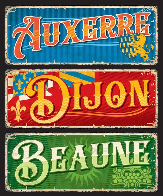 Auxerre Dijon Beaune french city travel plates