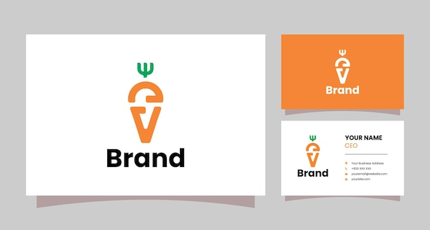 AV lettercombinatie logo wortel en vork met visitekaartje