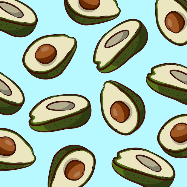 Avacado-patroon op een blauwe achtergrond Patroon voor het bedrukken van stoffen, feestelijke en zoetwarenverpakkingen, behangpapier en schroot