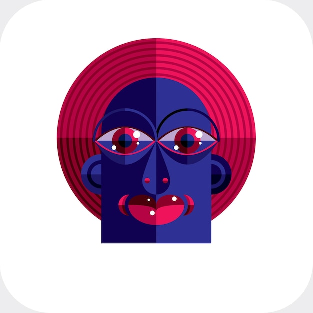 Avant-garde avatar, personality face created in cubism style. Modernistic geometric portrait, multicolored vector illustration of facial expression.