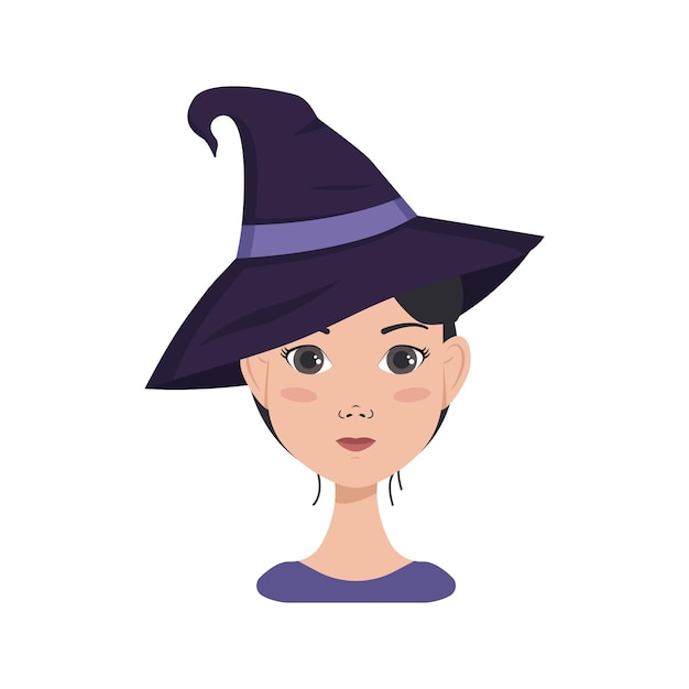 Avatar of asian woman  wearing a witch hat. Halloween character in costume