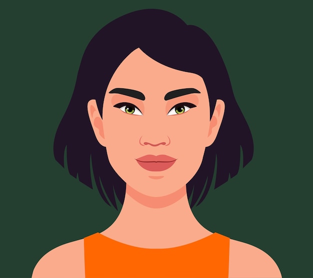 Avatar of beautiful woman in flat style close up portrait of pretty young woman with bob hair cut